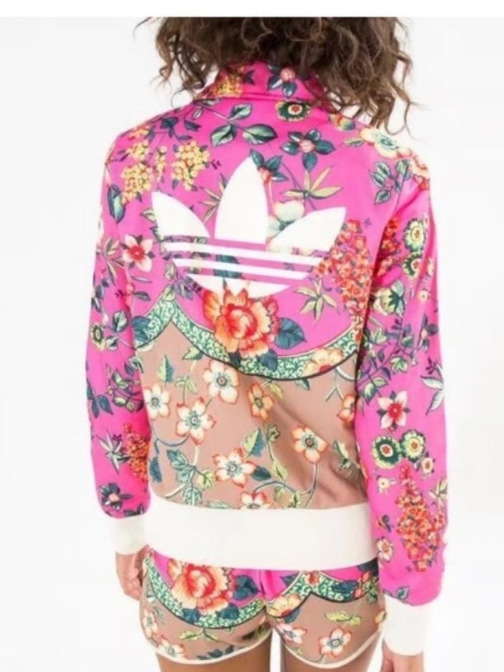 Farm rio x adidas Pink Floral Track Jacket with Tan Panels Sz S - Picture 8 of 14